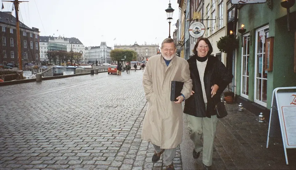 Hanne and Ole in Nyhavn on a rainy day
